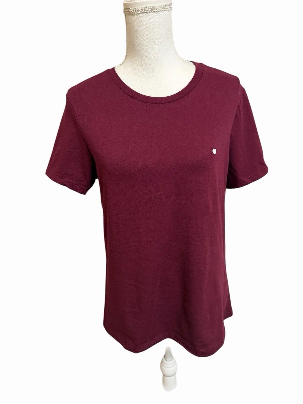 NWT Dalix Women's M Maroon Lil Heart Jersey Relaxed Tee T-SHIRT 100% Cotton NEW